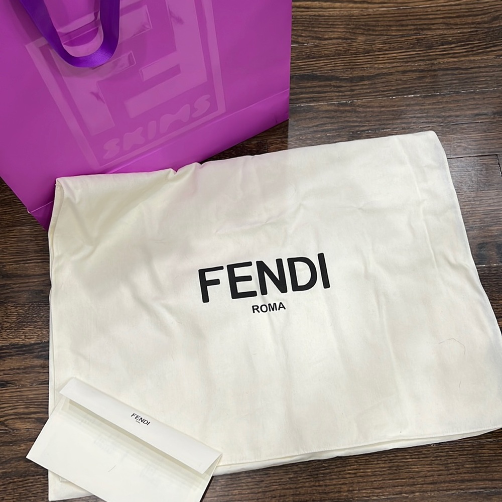 Fendi big size cotton bag and paper bag with fendi envelope and receipt.
